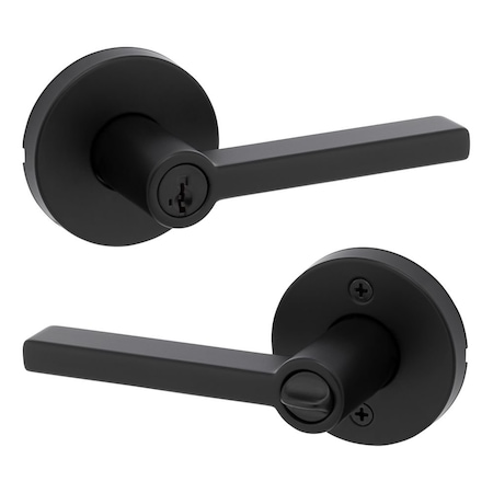 Kwikset Halifax Lever with Round Rose Entry Door Lock SmartKey with 6AL Latch, RCS Strike Matte Black Finish 740HFLRDT-514S